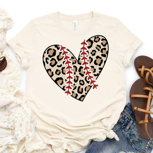 Leopard baseball heart tee