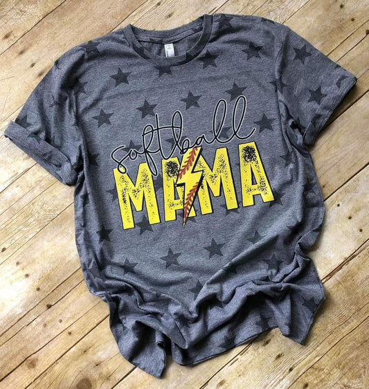 Softball mama lighting bolt star tee