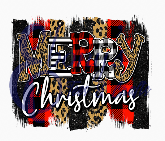 Merry Christmas Leopard Buffalo Plaid Transfer